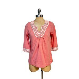 Boden Pink Embroidered Tunic Top Women's Boho Chic US 2